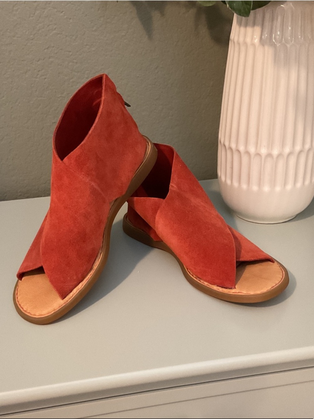 Born Red Suede Open-Toe Slide Sandals